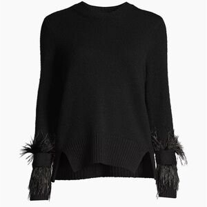Kobi Halperin  Billie Cashmere & Ostrich Feather Cuff Sweater in Black sz L NWT